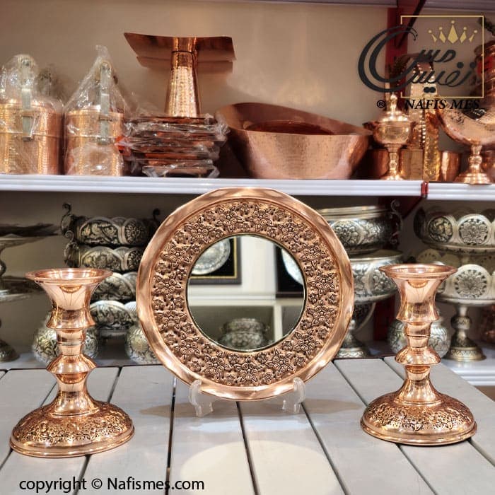 آینه و شمعدان مسی طرح دیبا