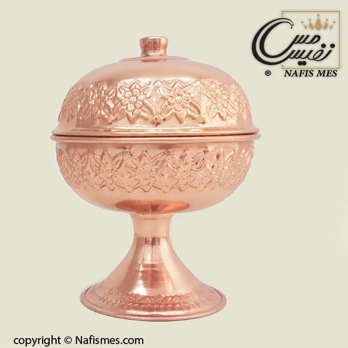قندان مسی پایه دار طرح رزگلد