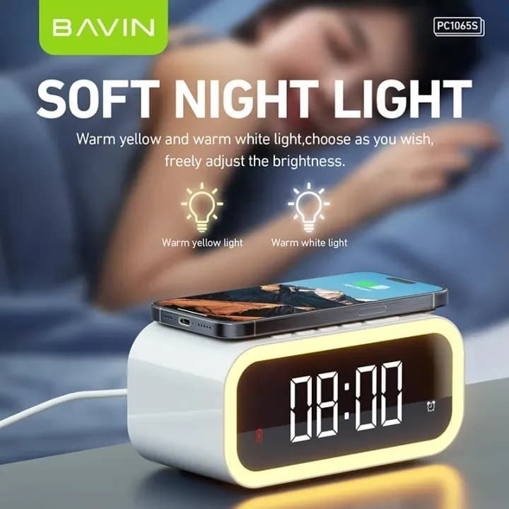 ساعت رومیزی هوشمند و شارژر وایرلس باوین Bavin PC1065S Wireless Charging Clock — تصویر ۱۲