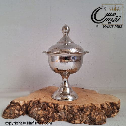 قندان مسی کروم چکشی مدل زرین پایه دار