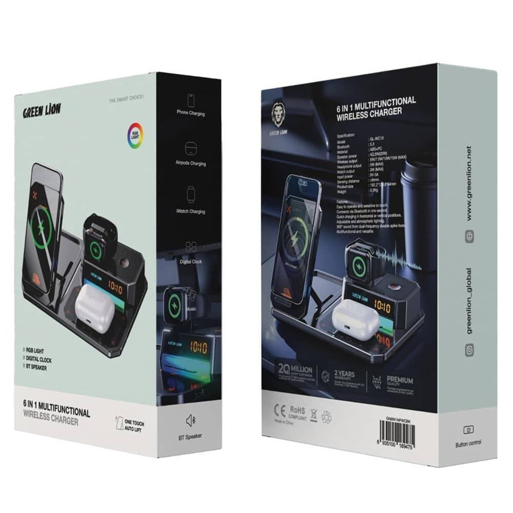 شارژر وایرلس 6 کاره گرین لاین 15 وات مدل Green Lion 6 in 1 Multifunctional Wireless Charger 15W GN6IN1MFWCBK — تصویر ۴