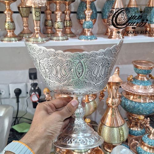 کشکول مسی آب نقره قلم کاری شده طرح ماهور
