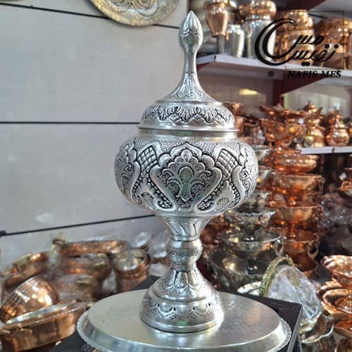 آجیل خوری درب دار آب نقره قلم مدل نفیس — تصویر ۲