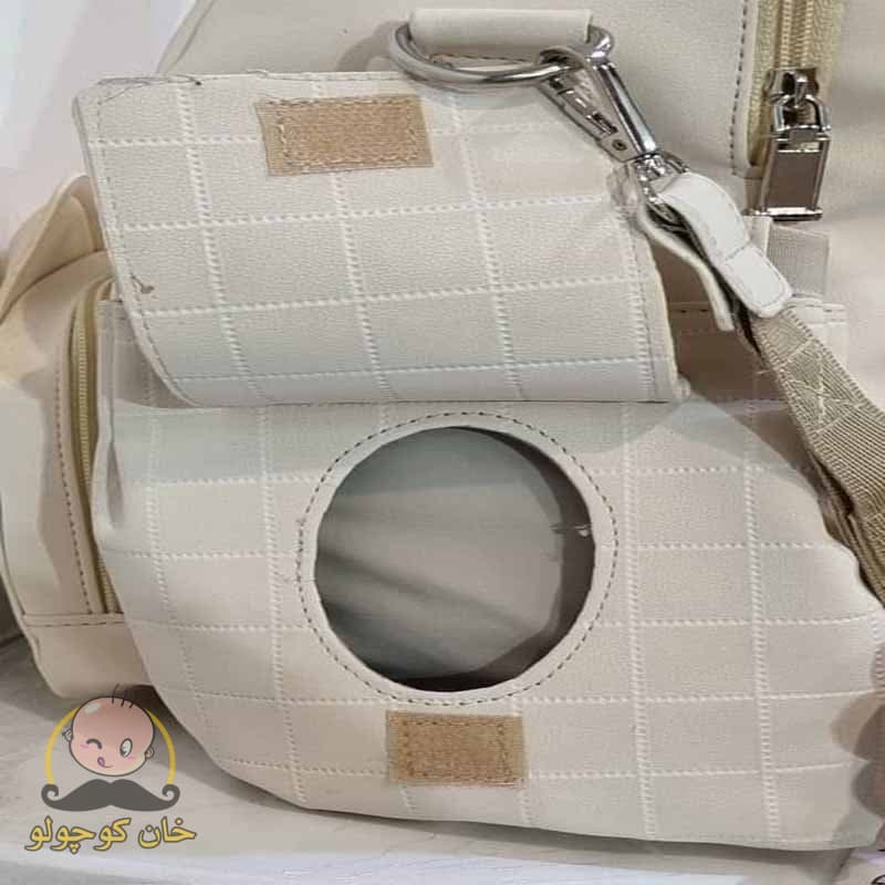 ساک لوازم کودک کوله چرم فندی و کیوزد اورجینال — تصویر ۳