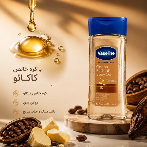 روغن بدن وازلین مدل Intensive Care Cocoa Radiant Body Oil حاوی کره خالص کاکائو — تصویر ۴
