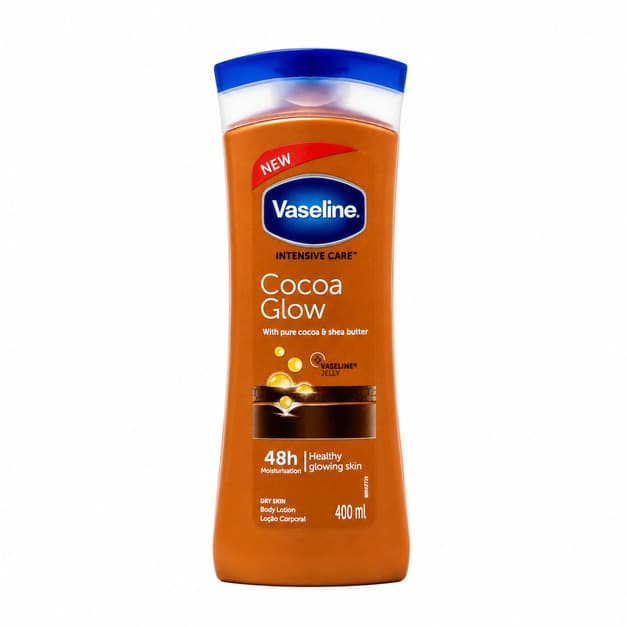 لوسیون بدن وازلین مدل Cocoa Glow Intensive Care حاوی کره کاکائو و شی‌باتر