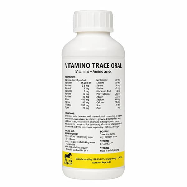 Vitamino Trace Oral ویتامینو تریس – مولتی‌ویتامین و اسیدآمینه طیور و کبوتر 3۰ سی‌سی