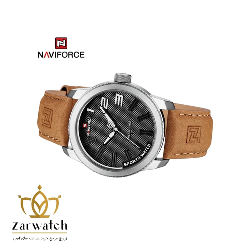 ساعت مردانه ناوی فورس Naviforce 9202-SWLBN بند چرم قهوه ای — تصویر ۲