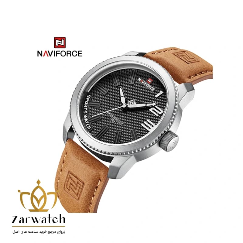 ساعت مردانه ناوی فورس Naviforce 9202-SWLBN بند چرم قهوه ای — تصویر ۳