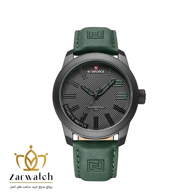 ساعت مردانه ناوی فورس – صفحه مشکی- بند سبز – Naviforce 9202-BGN