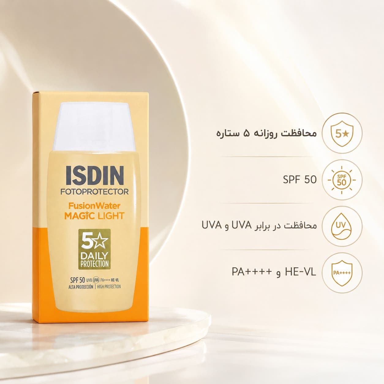ضدآفتاب ایزدین مدل Fotoprotector Fusion Water Magic Light SPF50 — تصویر ۴