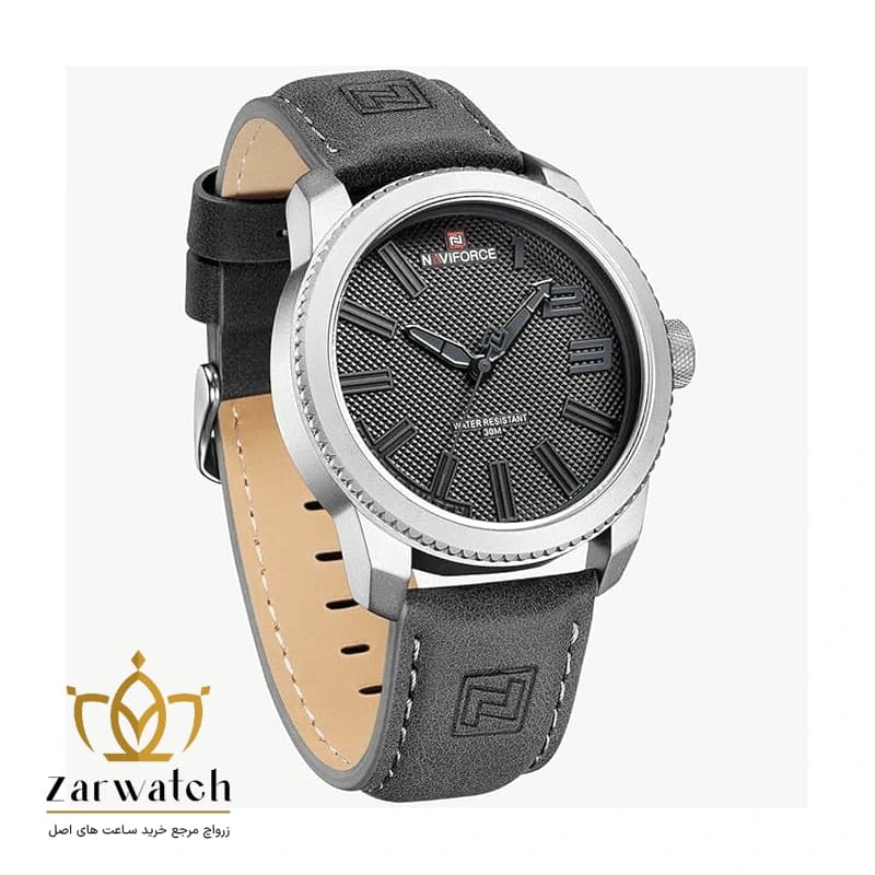 ساعت مردانه ناوی فورس Naviforce 9202-SGY بند چرم مشکی — تصویر ۲