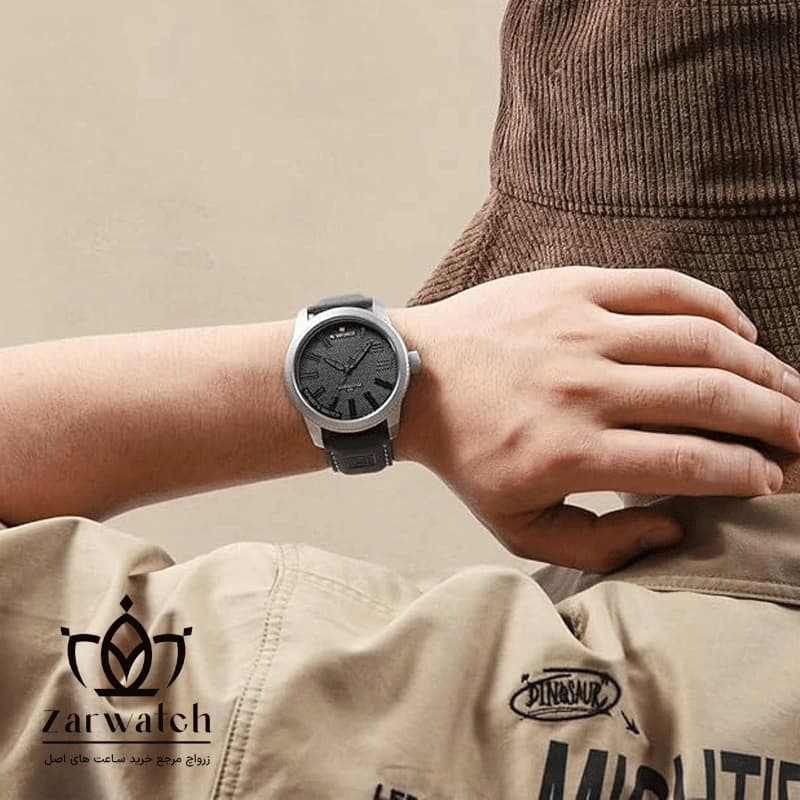 ساعت مردانه ناوی فورس Naviforce 9202-SGY بند چرم مشکی — تصویر ۵