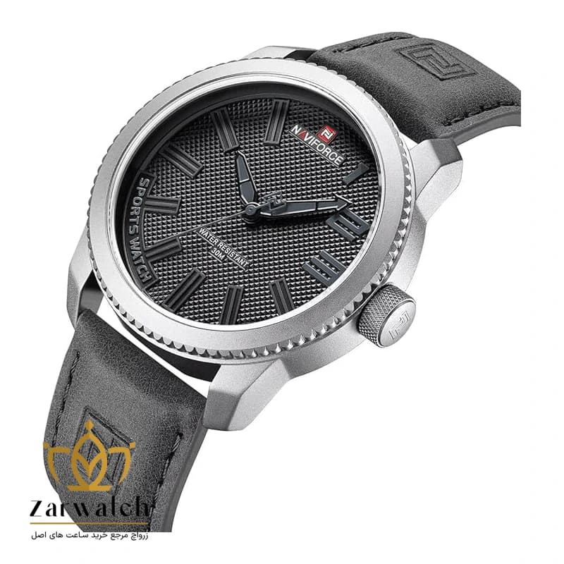 ساعت مردانه ناوی فورس Naviforce 9202-SGY بند چرم مشکی — تصویر ۳
