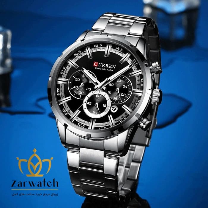 ساعت مچی مردانه کارن مدل 8355-BLACK – صفحه مشکی – بند استیل — تصویر ۳