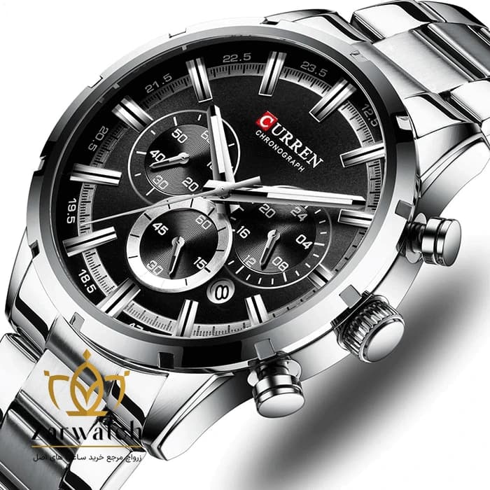 ساعت مچی مردانه کارن مدل 8355-BLACK – صفحه مشکی – بند استیل — تصویر ۴