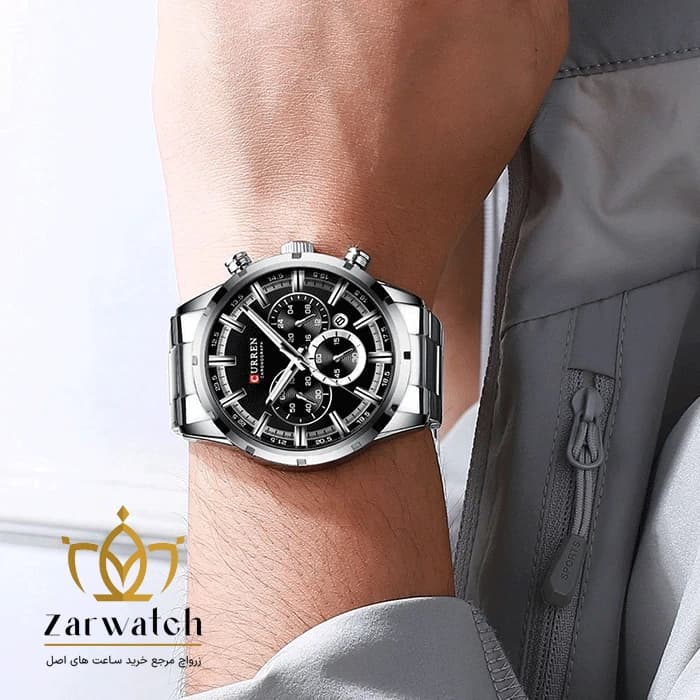 ساعت مچی مردانه کارن مدل 8355-BLACK – صفحه مشکی – بند استیل — تصویر ۲