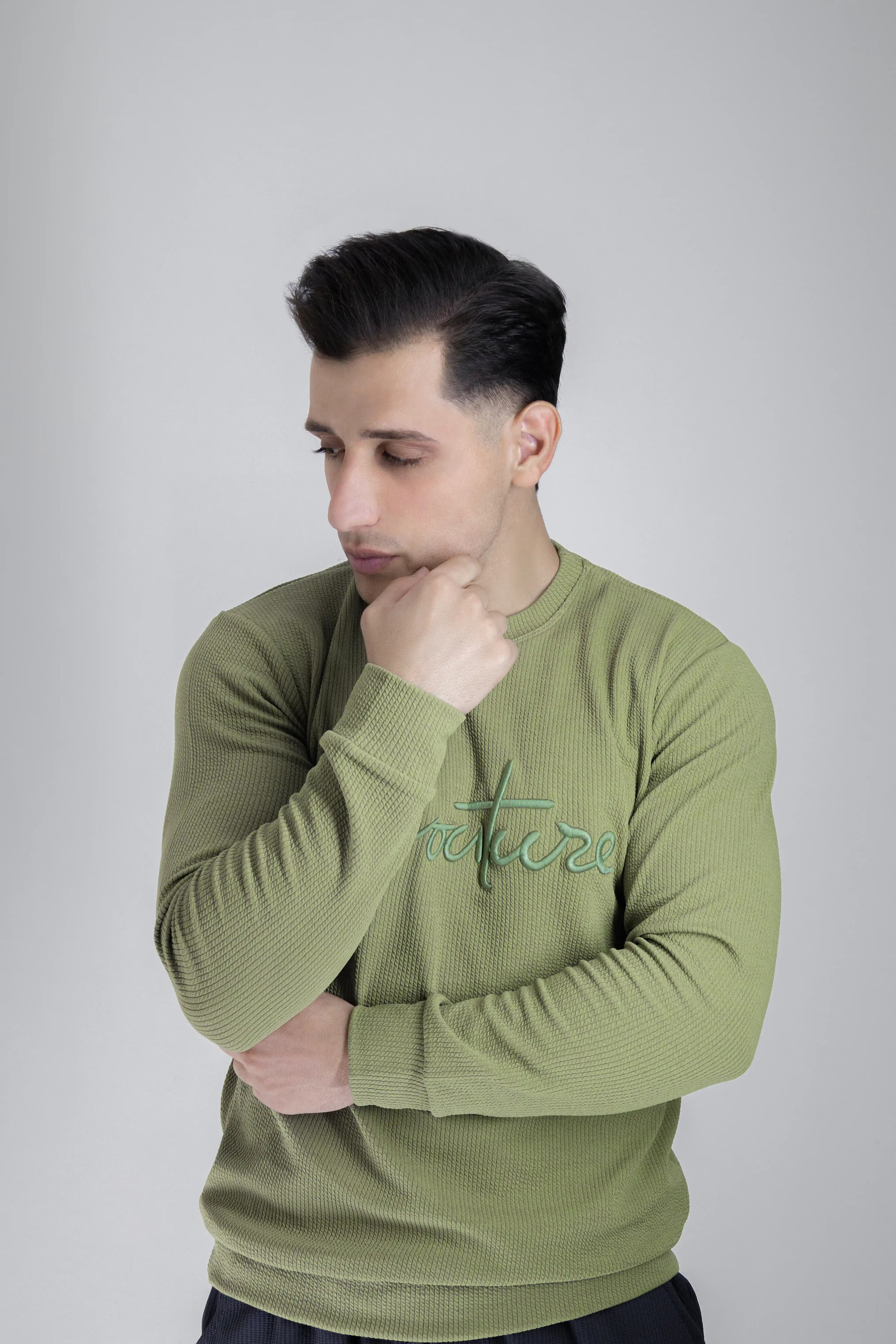 بلوز یقه گرد مردانه آستین بلند کوتور | تیشرت couture آستین بلند مراکشی گرم مردانه | ارسال فوری