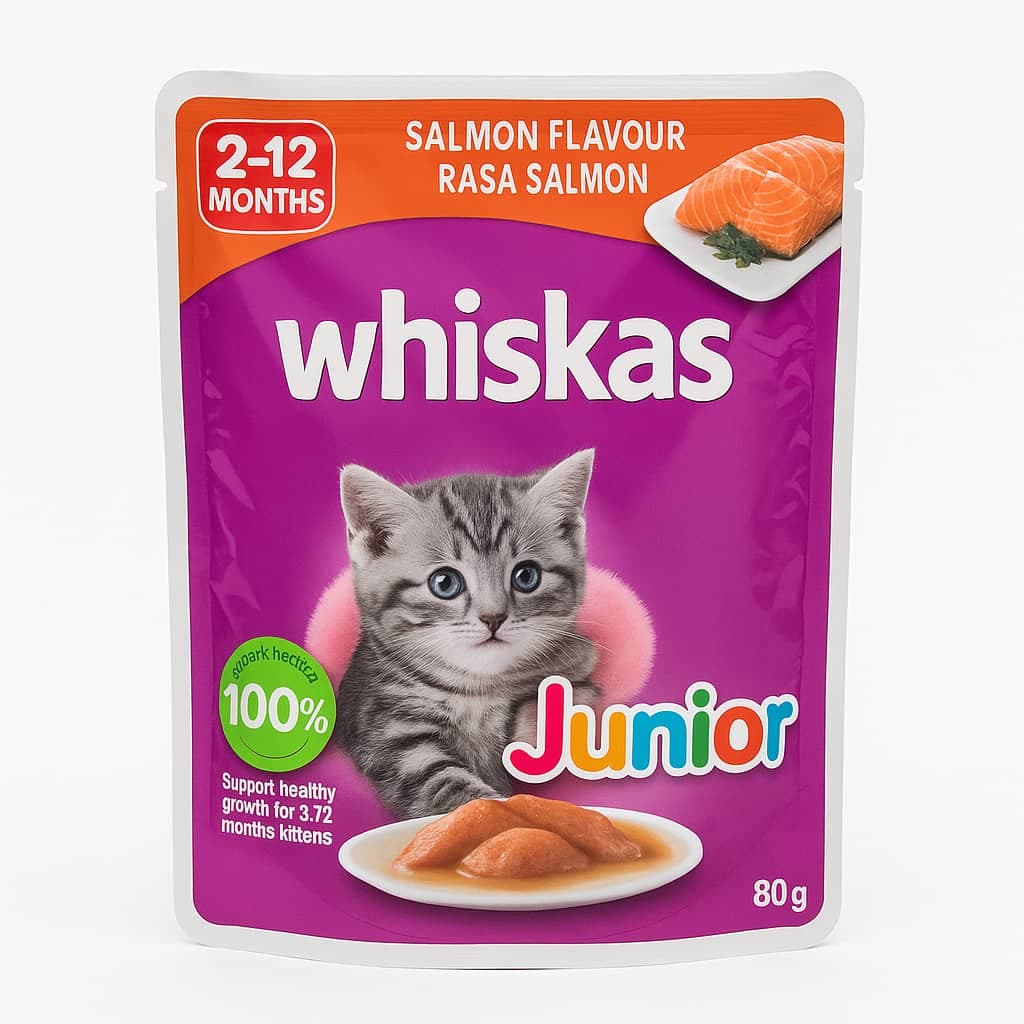 غذای مرطوب بچه گربه ویسکاس طعم سالمون مدل Junior وزن 80 گرمی