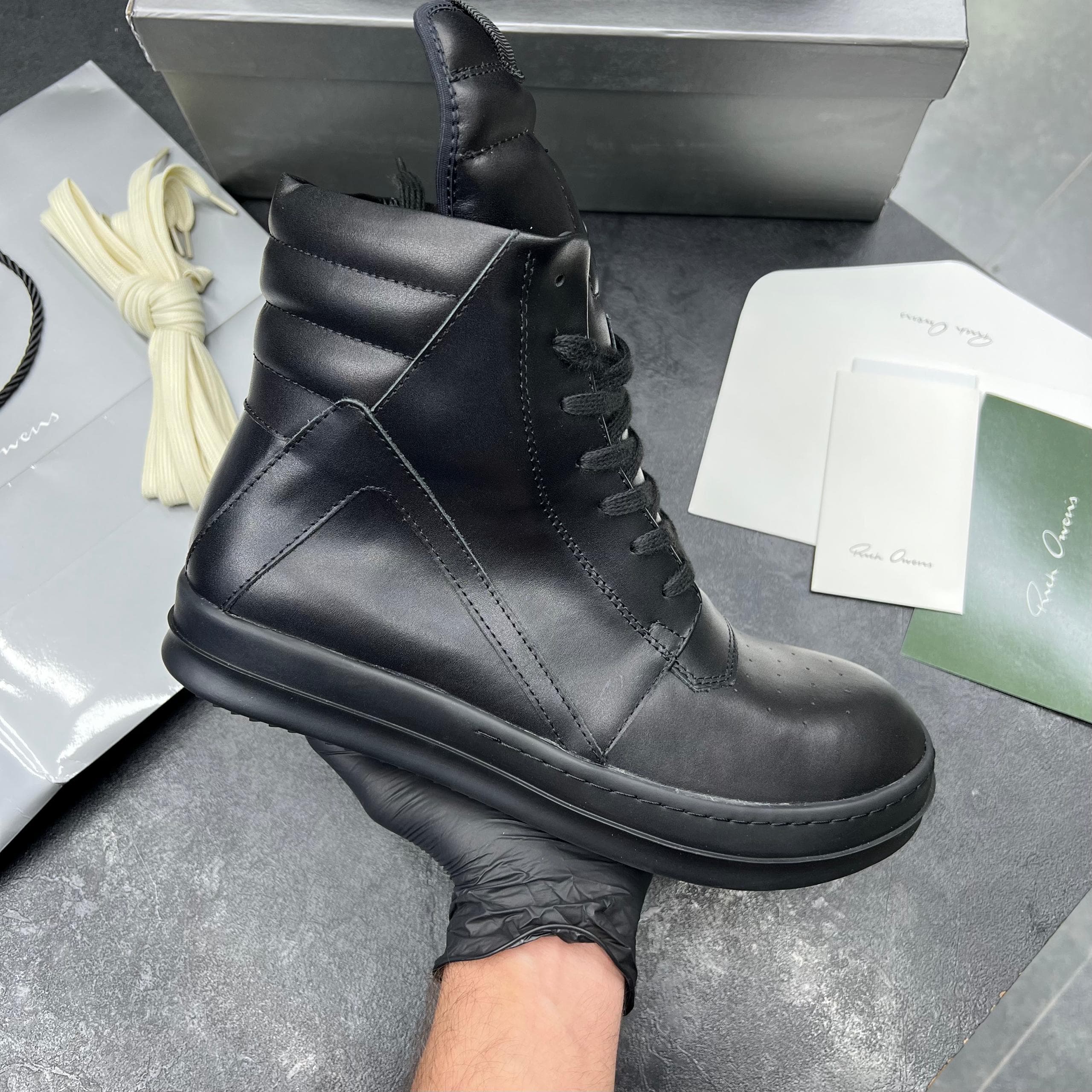 ریک اونز بلک لتر (رپلیکا کوالیتی) RICK OWENS BLACK LEATHER GEOBASKET