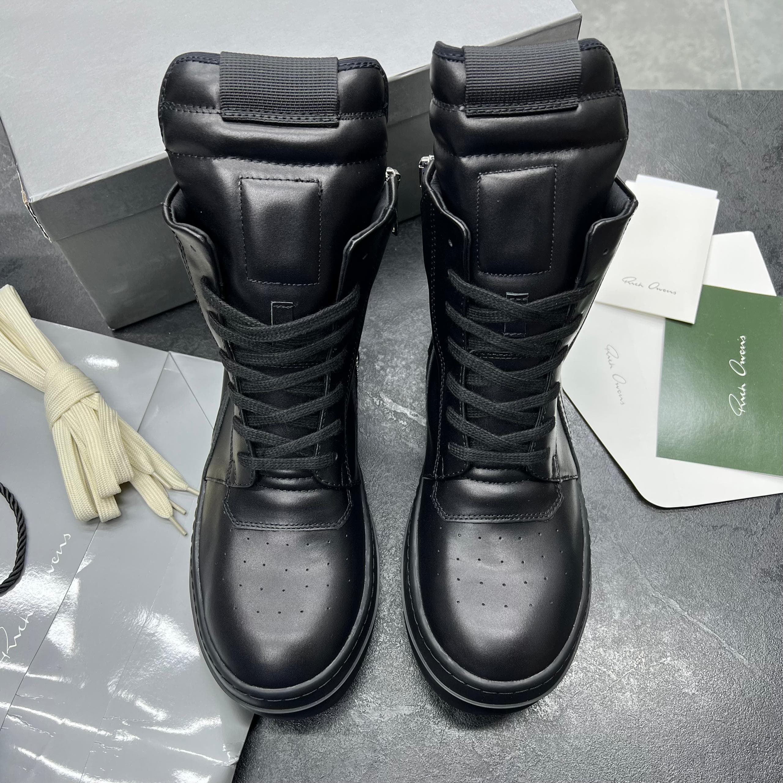 ریک اونز بلک لتر (رپلیکا کوالیتی) RICK OWENS BLACK LEATHER GEOBASKET — تصویر ۲
