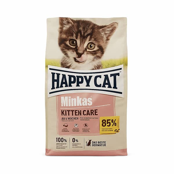 غذای خشک بچه گربه هپی کت Minkas Kitten Care بسته نیم کیلویی