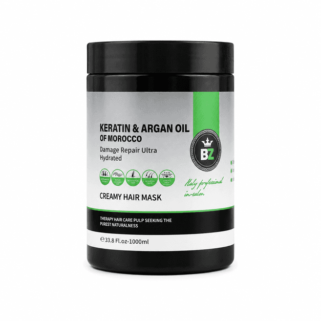 ماسک مو داخل حمام کراتین و آرگان BZ مدل Creamy Hair Mask حجم 1000 میل