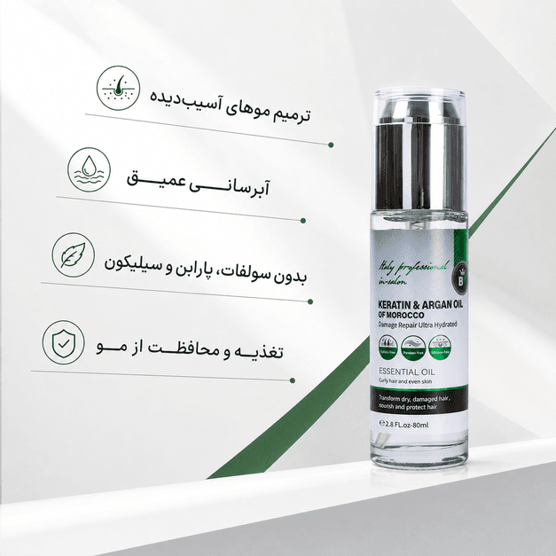 سرم مو کراتین و آرگان BZ مدل Keratin & Argan Oil حجم 80 میل — تصویر ۳