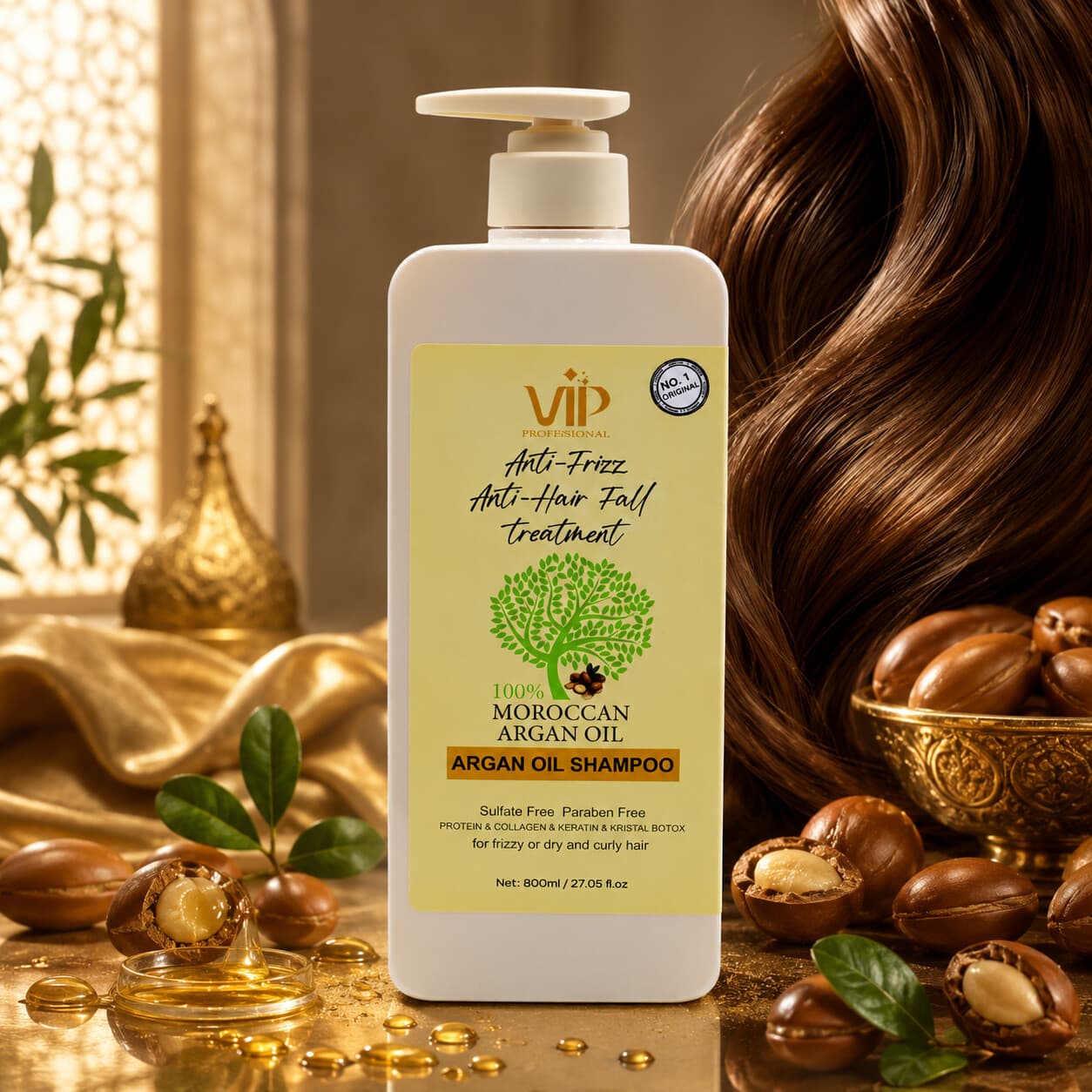 شامپو آرگان بدون سولفات VIP Professional مدل Anti-Frizz Anti-Hair Fall حجم 800 میل — تصویر ۳