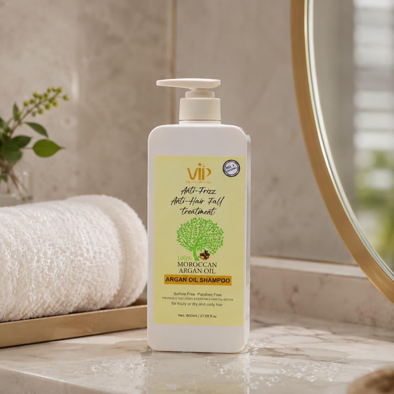 شامپو آرگان بدون سولفات VIP Professional مدل Anti-Frizz Anti-Hair Fall حجم 800 میل — تصویر ۵