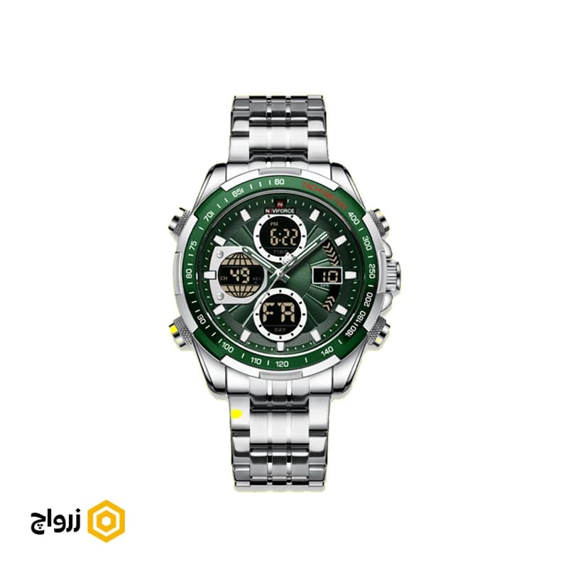 ساعت مردانه ناوی فورس مدل SSGN 9197 – صفحه سبز – بند استیل – دو زمانه – Naviforce