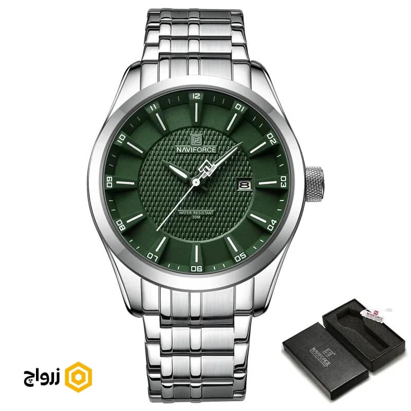 ساعت مردانه نیوی فورس Naviforce SGN 8032s – صفحه سبز- بند استیل
