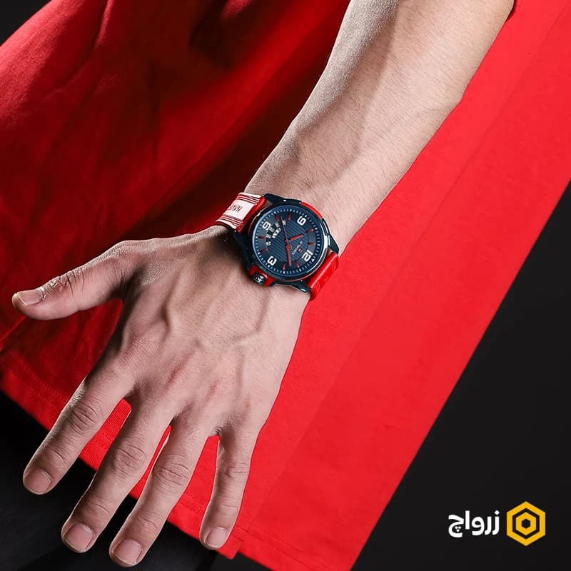 ساعت مردانه ناوی فورس – صفحه سورمه ای – بند قرمز– Naviforce BEBER-9215 — تصویر ۲