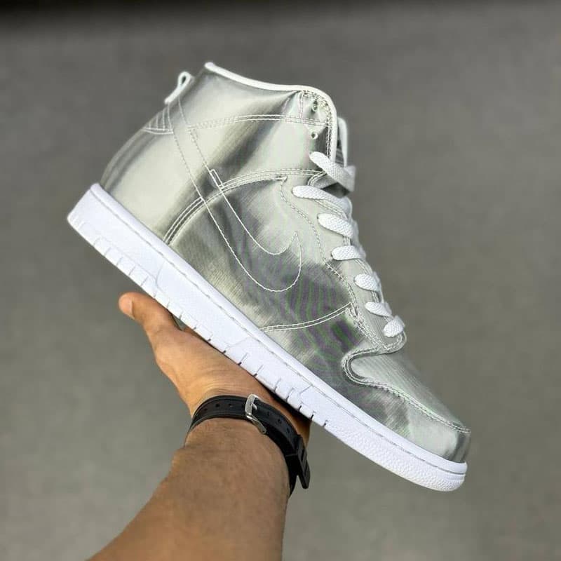 نایک دانک ساقدار سیلور متالیک Nike Dunk High x CLOT Metallic Silver
