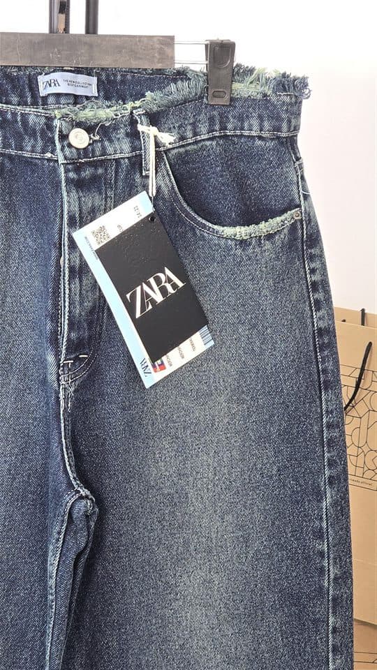 شلوار مردانه فول بگ ZARA کمرعربی آبی تيره — تصویر ۴