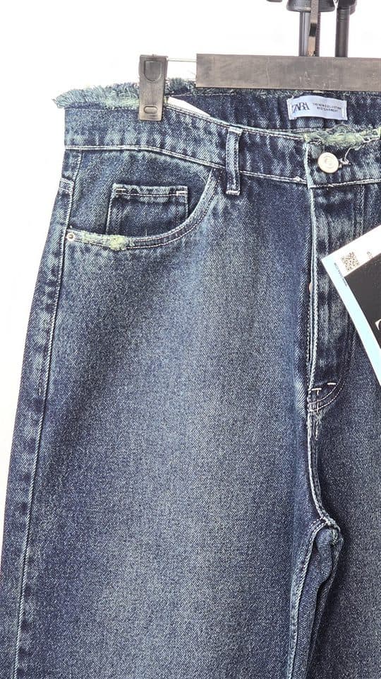 شلوار مردانه فول بگ ZARA کمرعربی آبی تيره — تصویر ۳