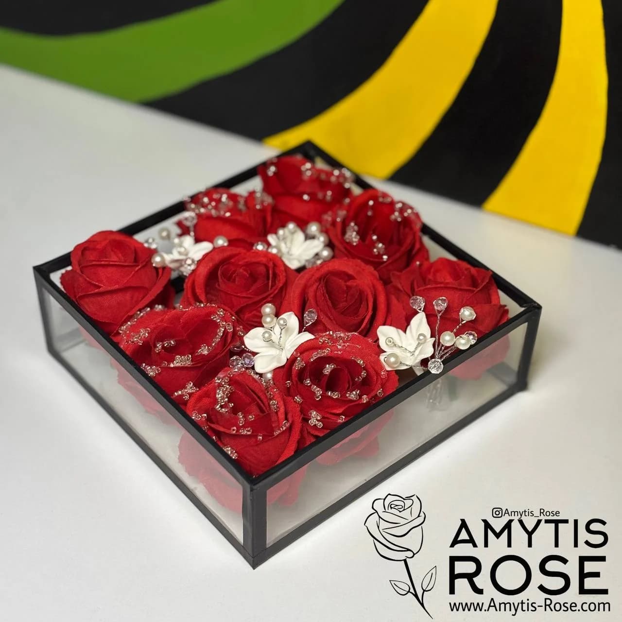 باکس گل رز مصنوعی قرمز 1016# | آمیتیس رز - Amytis Rose