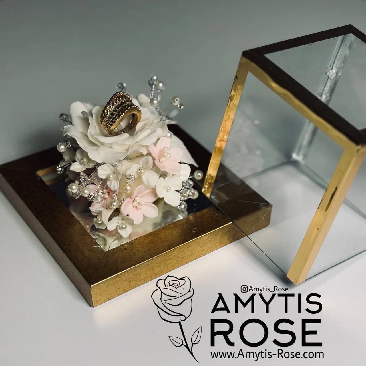 باکس جا حلقه عروس گل چینی #1001 | آمیتیس رز - Amytis Rose