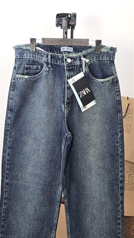 شلوار مردانه فول بگ ZARA کمر عربی آبی تيره — تصویر ۲