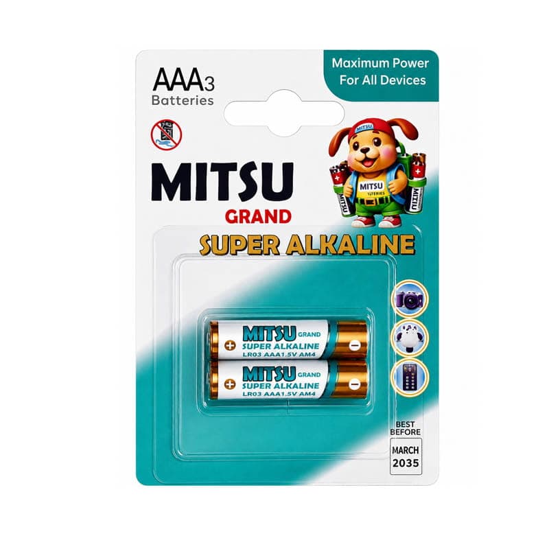 باتری نیم قلمی MITSU دو عددی SUPER ALKALINE