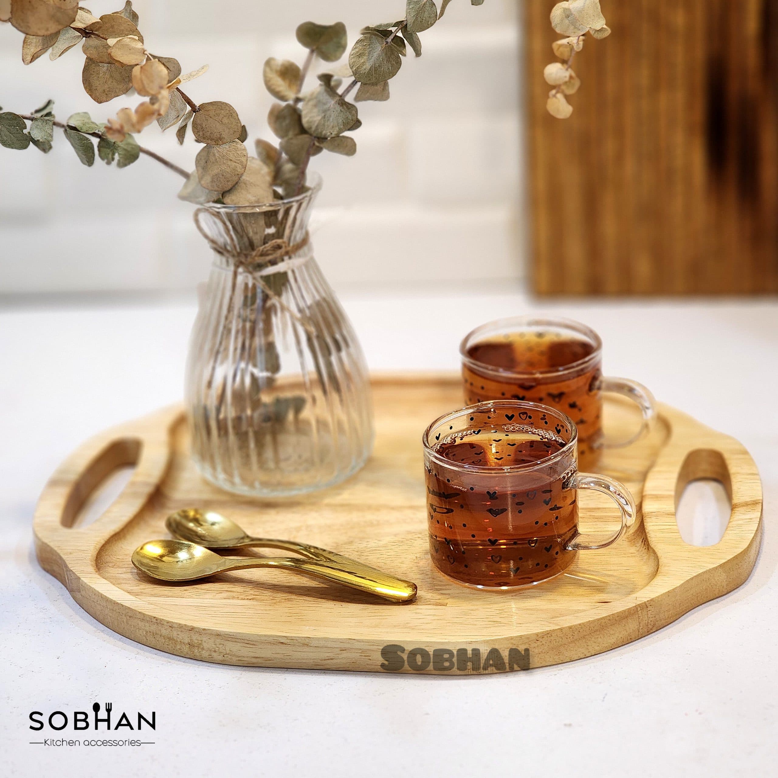 سینی چوبی دسته دار مدل بیضی