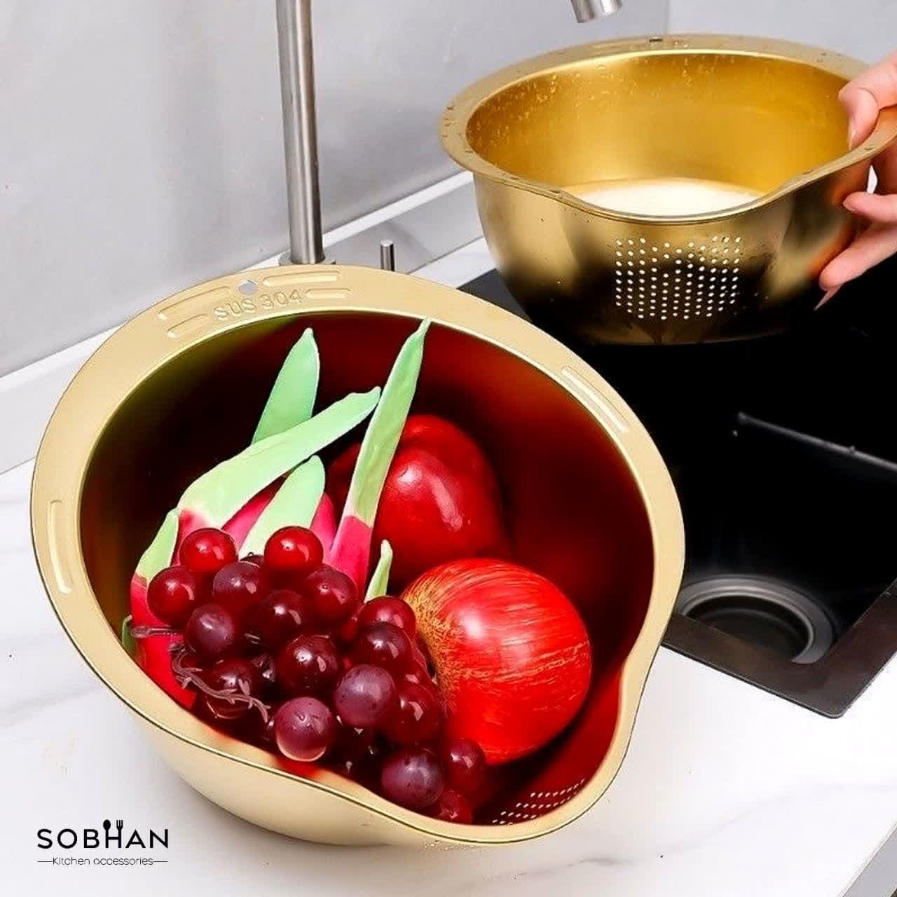 آبکش جادویی برنج استیل طلایی — تصویر ۲