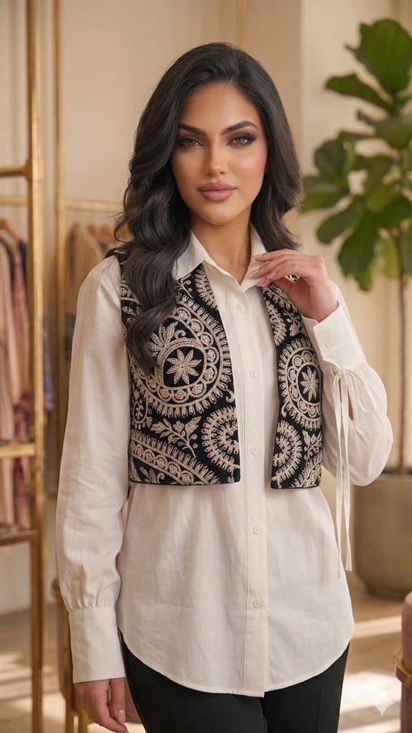 ست جليقه سوزن دوزی با شومیز طرح 02