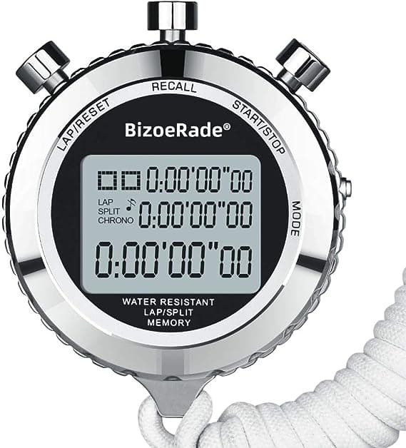 کرنومتر بی‌صدا BizoeRade، کرونومتر ورزشی دیجیتال فلزی با تایمر معکوس، حافظه 100 دور، صفحه نمایش بزرگ، ساعت زنگ دار
