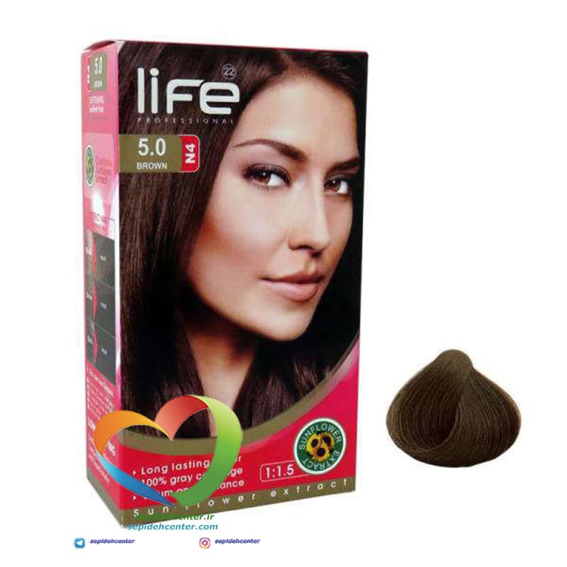 کیت رنگ موی لایف شماره 5 قهوه ای طبیعی Hair Color Life Kit Brown 5.0 — تصویر ۲