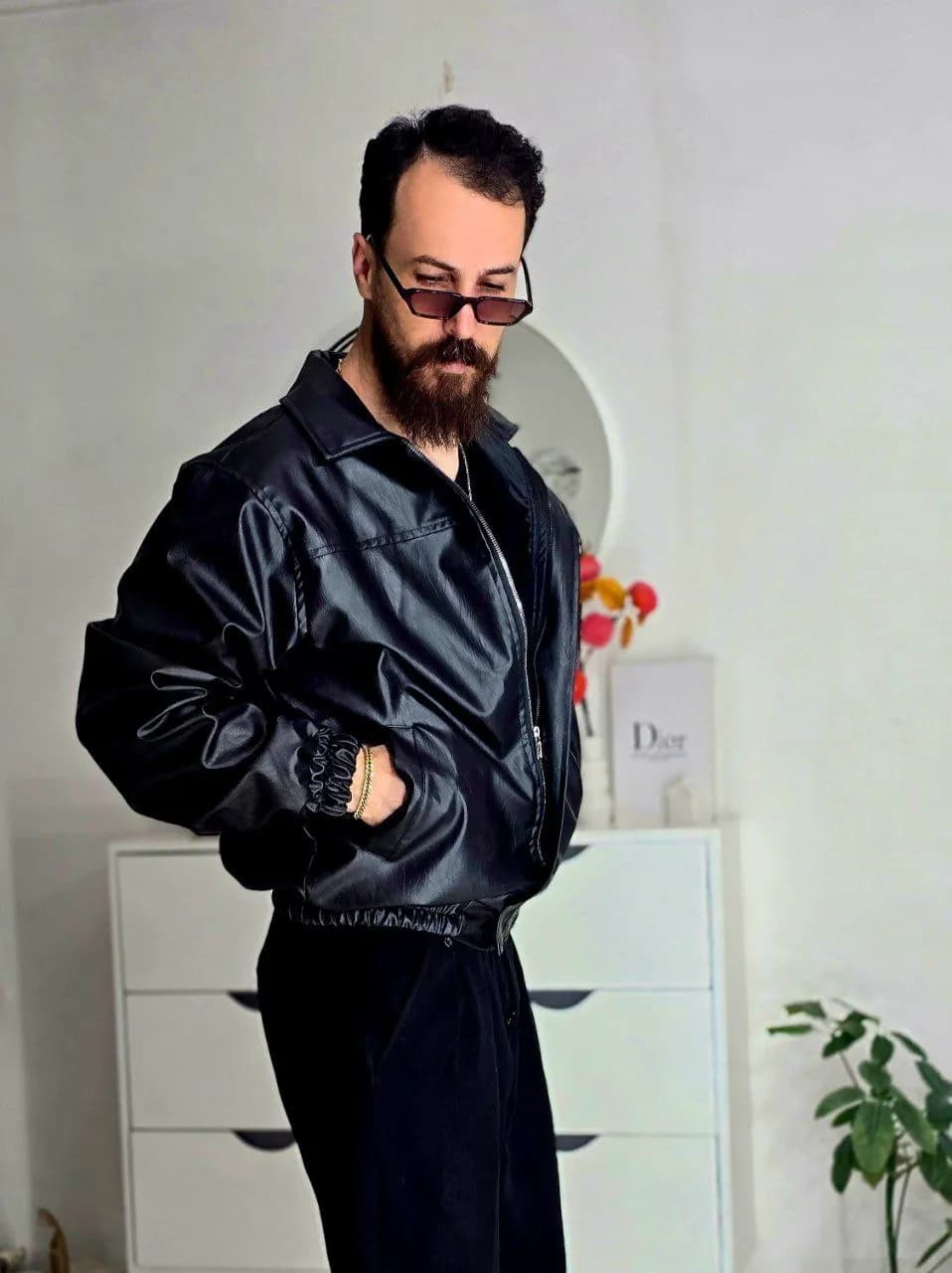 جکت چرم مردانه باکسی پایین کش