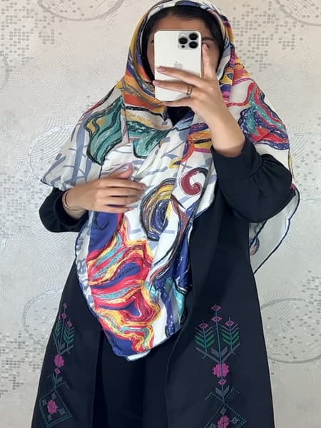 روسری شیک طرح خطی و آبرنگی * روسری ترکیبی* — تصویر ۳