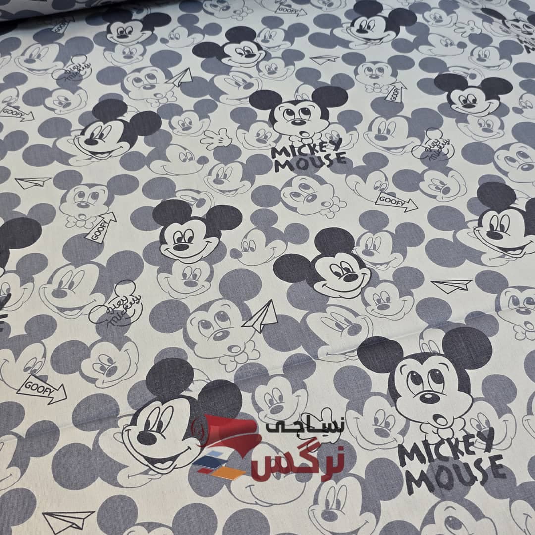 ملحفه نخ پنبه میکی موس طوسی عرض 2 متر کد 728