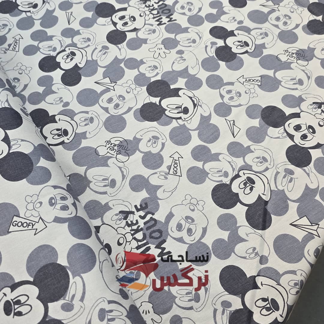 ملحفه نخ پنبه میکی موس طوسی عرض 2 متر کد 728 — تصویر ۲