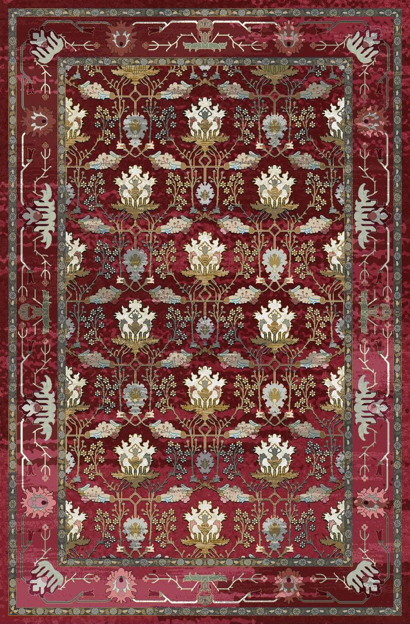 زیر سفره ای مخمل پورشه طرح سنتی زرشکی فرمهر کد tbt-f13896